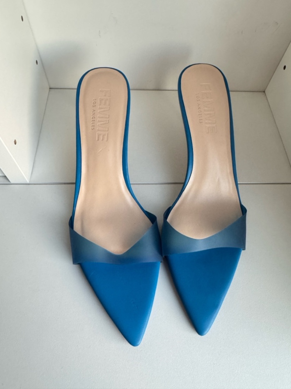 La Femme Teal-Blue Pointed Slip-On Mules